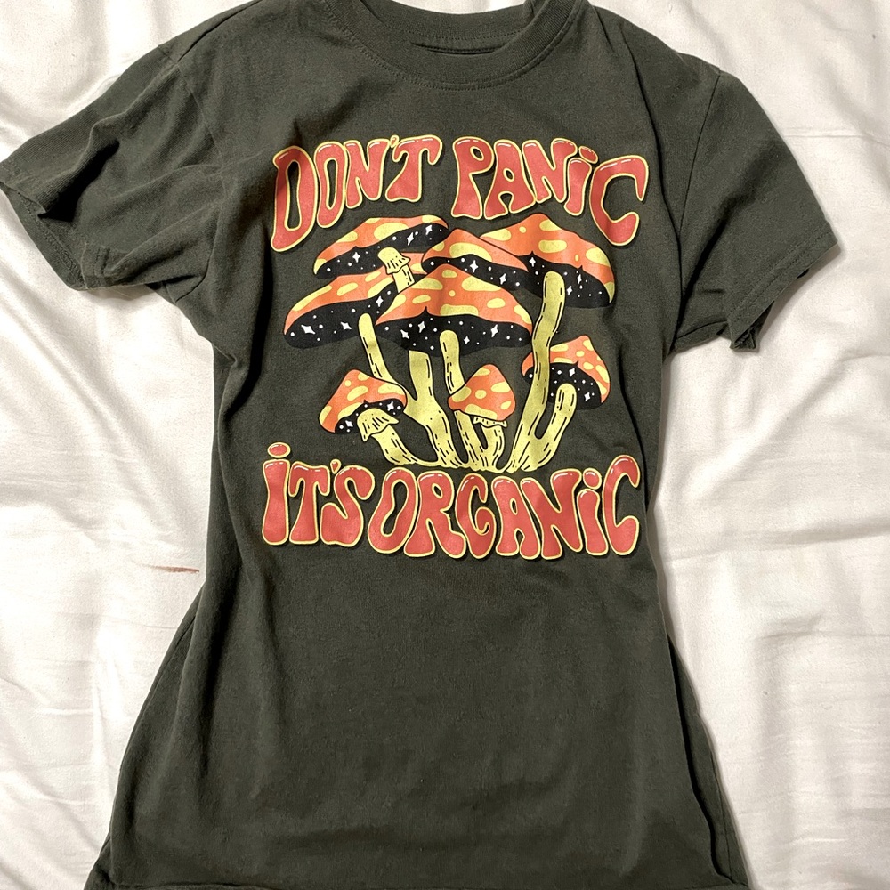 Army green shirt with mushrooms